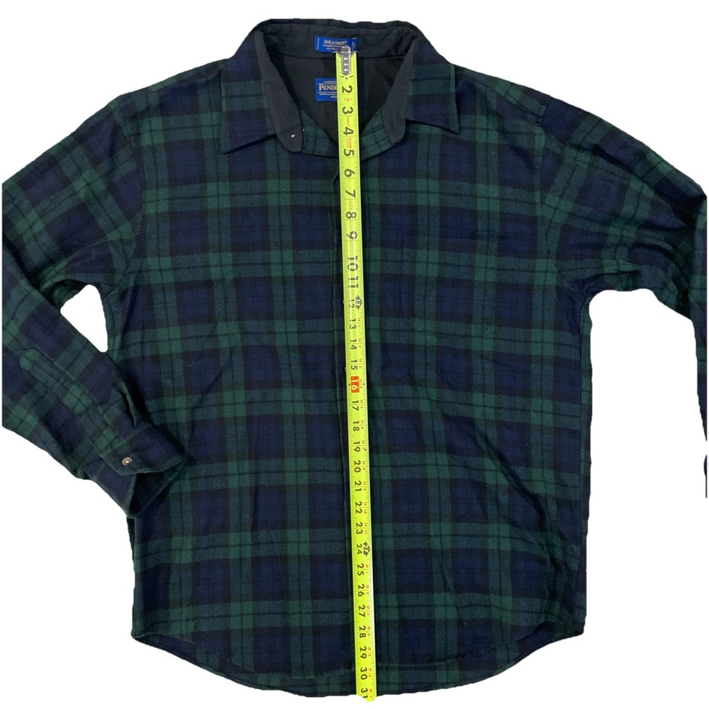 VTG Pendleton SoLo Mens XL Green & Blue Plaid Wool Long Sleeve Button Up USA - Picture 3 of 7
